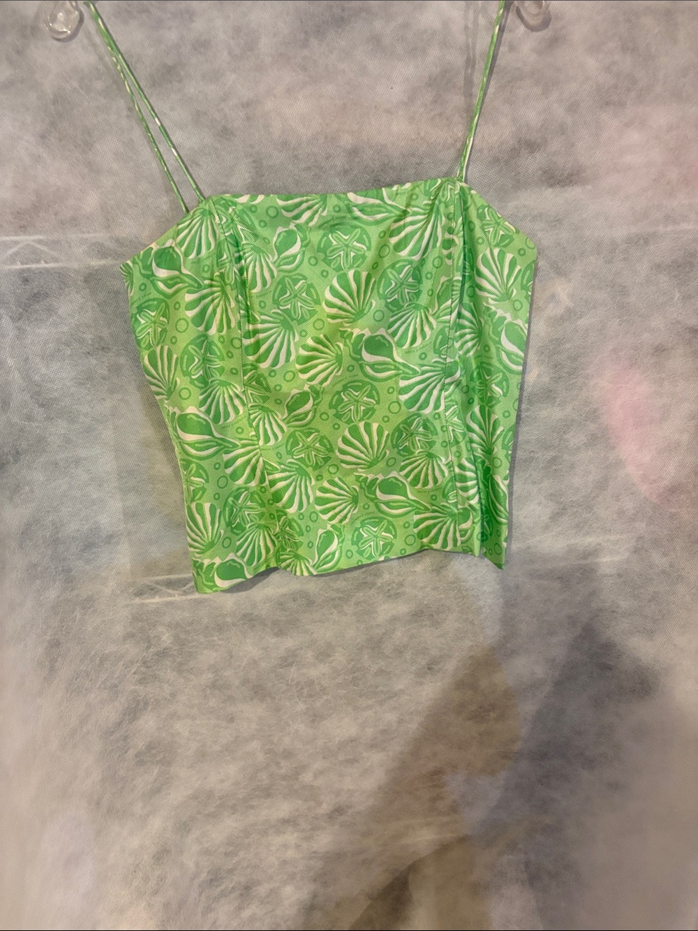 Vineyard Vines Lime Green Seashell Print Spaghetti Strap Crop Top